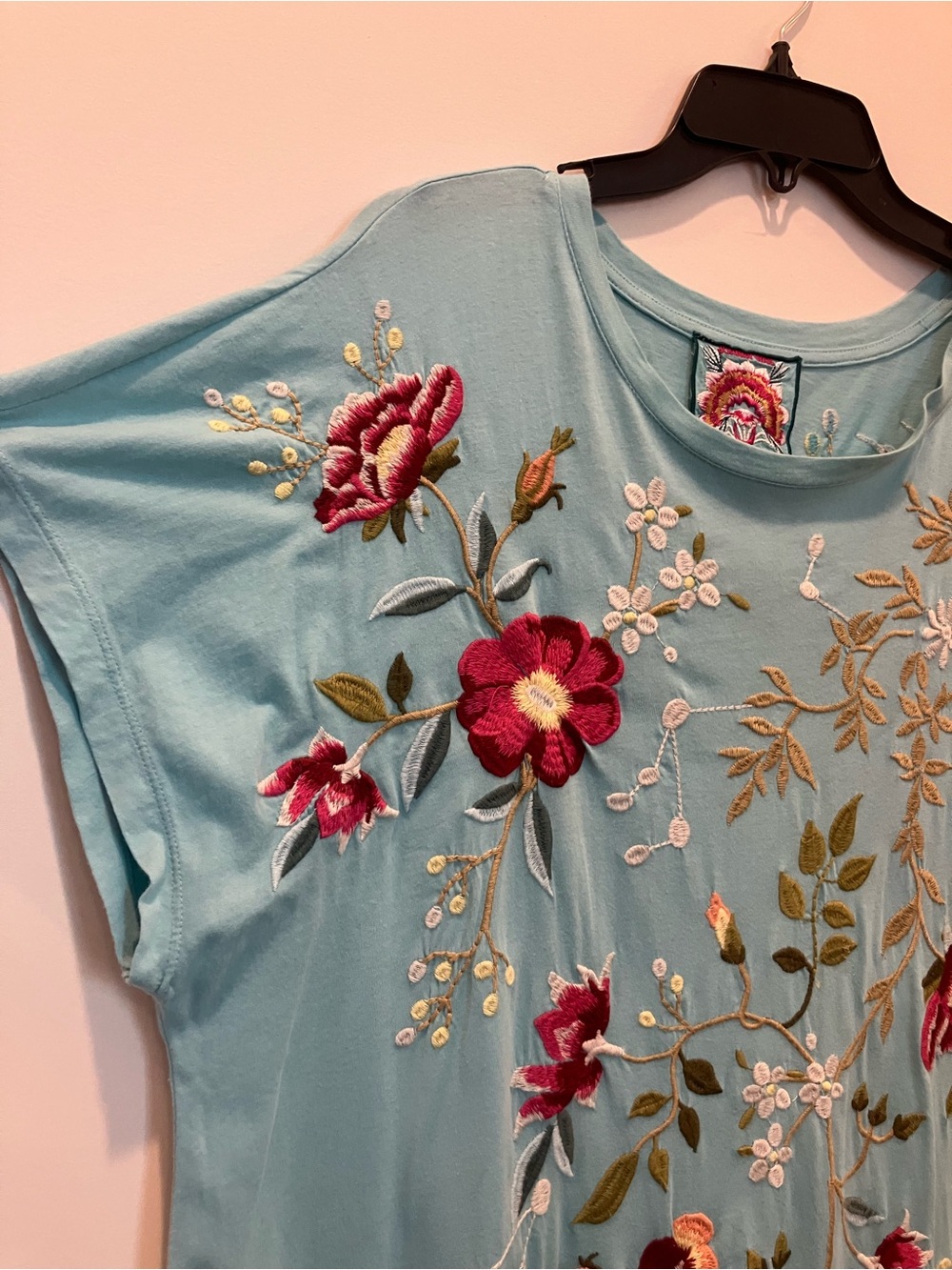 Johnny Was aqua embroidered floral Dress with multicolor blooms - Picture 6 of 10